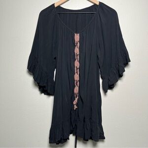 Idyllwind Women Plus Size Top 2X Black Western Boho Lace‎ Up Ruffle Cowgirl